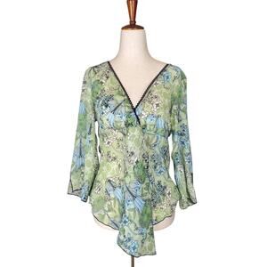 Y2k Byerwear XL Fairycore Patterned 3/4 Sleeve Asymmetrical Blouse - Size XL